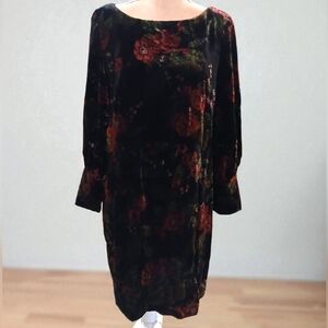 New Loft Red Black Floral Velvet Mini Dress Dark Romantic Vampire Womans 10